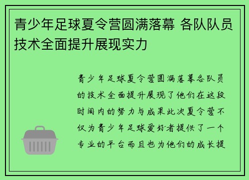 青少年足球夏令营圆满落幕 各队队员技术全面提升展现实力